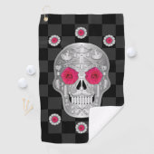 Chrome Calavera (Roze Rose) Golfhanddoek (Insitu)