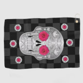Chrome Calavera (Roze Rose) Golfhanddoek (Horizontaal)