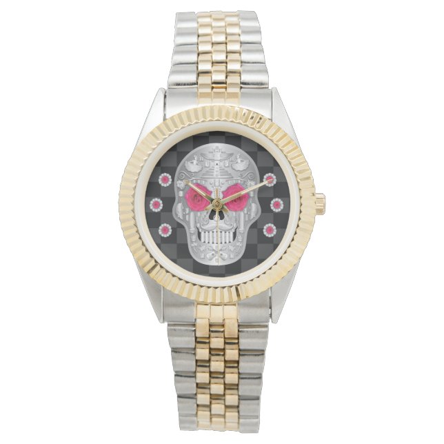 Chrome Calavera (Roze Rose) Watch Horloge (Voorkant)