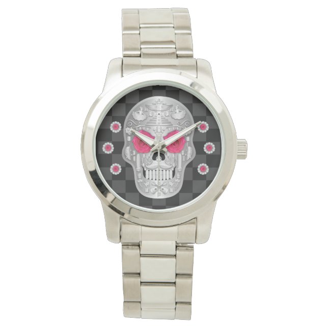 Chrome Calavera (Roze Rose) Watch Horloge (Voorkant)