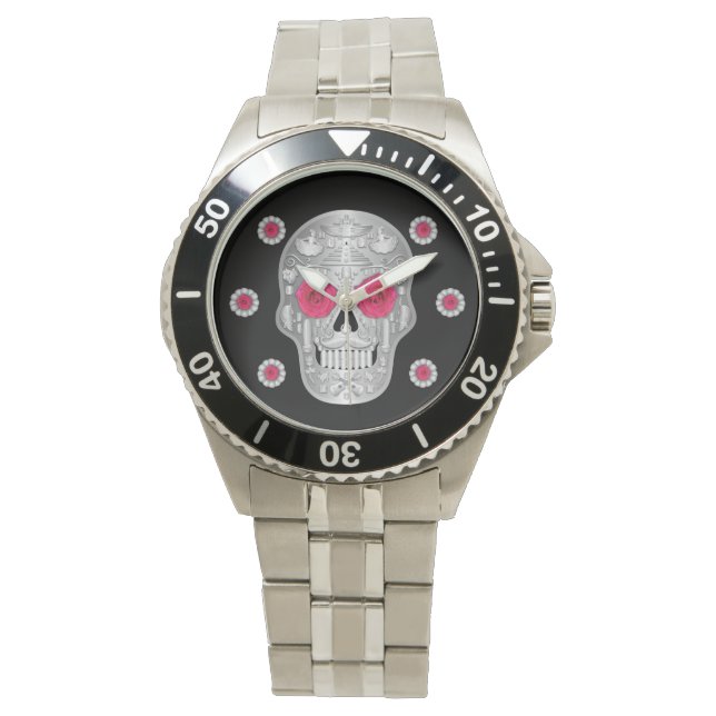 Chrome Calavera (Roze Rose) Watch Horloge (Voorkant)
