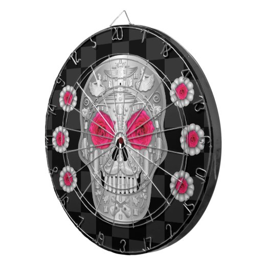 Chrome Calavera (Roze Roze) Dart Board Dartbord (Voorkant Rechts)