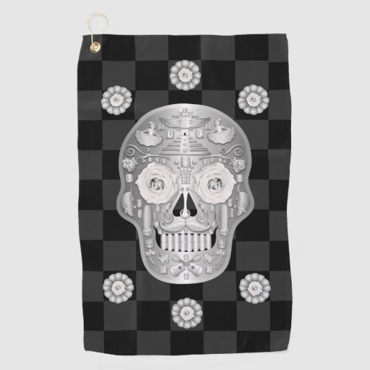 Chrome Calavera (White Rose) Golf Towel Golfhanddoek (Voorkant)