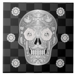 Chrome Calavera (White Rose) keramische Tegel Tegeltje