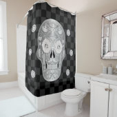 Chrome Calavera (White Rose) Shower Curtain Douchegordijn (In situ)