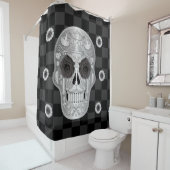 Chrome Calavera (zwart Roos) Shower Curtain Douchegordijn (In situ)