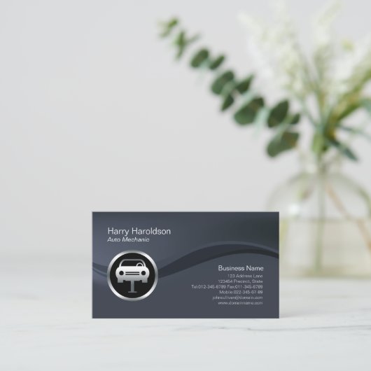 Chrome Car Jack Icon Auto Mechanisch Visitekaartje (Staand voorkant)