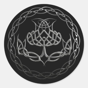 Chrome Celtic Knot Thistle Ronde Sticker