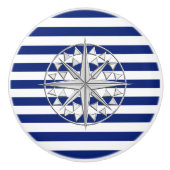 Chrome compass on Nautical Navy Blue Stripes Print Keramische Knop (Voorkant)