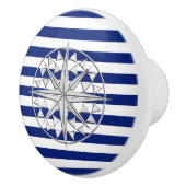 Chrome compass on Nautical Navy Blue Stripes Print Keramische Knop (Rechts)