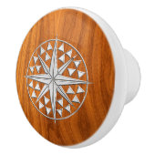 Chrome compass on Nautical Teak Wood Grain Print Keramische Knop (Rechts)