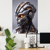 Chrome Cyborg Oranje Gloed Sci-Fi AI Portret Poster (Thuiskantoor)