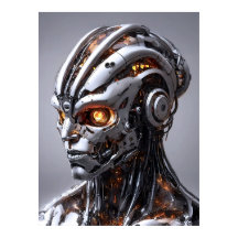Chrome Cyborg Oranje Gloed Sci-Fi AI Portret