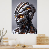 Chrome Cyborg Oranje Gloed Sci-Fi AI Portret Poster (Keuken)