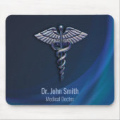 Chrome Dark 3D Holographic Medical Caduceus Muismat (Voorkant)