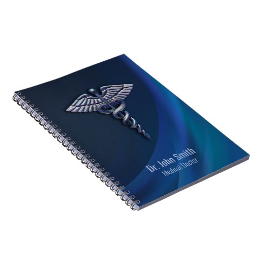 Chrome Dark Caduceus Holographic 3D Medical Notitieboek (Rechterzijde)