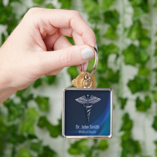 Chrome Dark Holographic 3D Medical Caduceus Sleutelhanger (Hand)