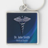 Chrome Dark Holographic 3D Medical Caduceus Sleutelhanger (Voorkant)