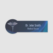 Chrome Dark Holographic Caduceus 3D Medical Naamplaatje (Voorkant)