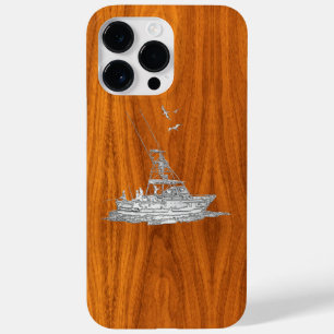 Chrome Deep Zee Vist boot op Teak Veneer Print Case-Mate iPhone 14 Pro Max Hoesje