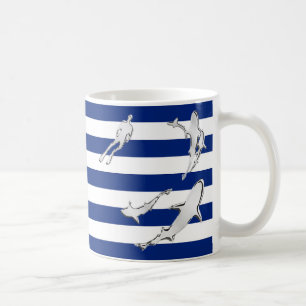 Chrome Diver en Sharks Silhouettes op Stripes Koffiemok