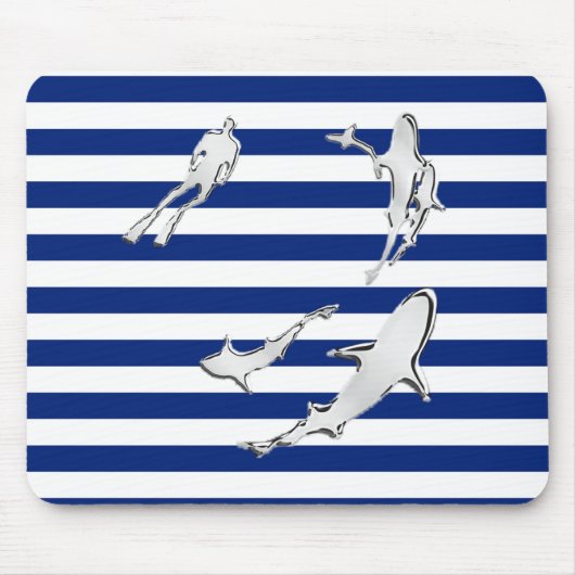 Chrome Diver en Sharks Silhouettes op Stripes Muismat (Voorkant)