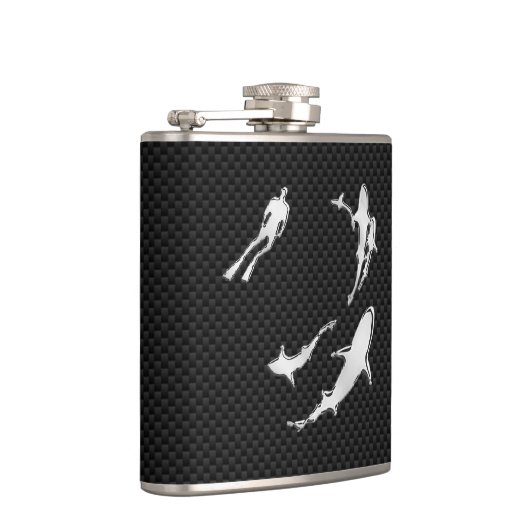 Chrome Diver in Sharks op Carbon Fibre Print Heupfles (Rechts)
