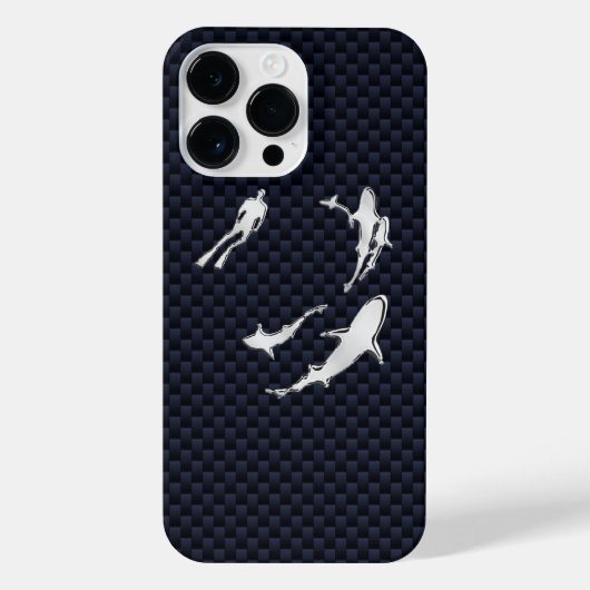 Chrome Diver met Haaien op Carbon Fiber Print iPhone Hoesje (Achterkant)