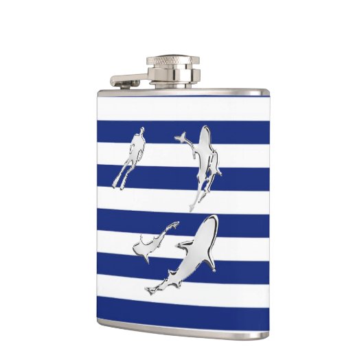 Chrome Diver n Sharks op Navy Stripes Heupfles (Links)