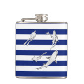 Chrome Diver n Sharks op Navy Stripes Heupfles (Voorkant)