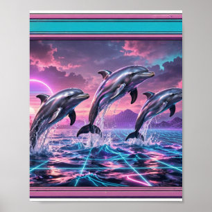 Chrome Dolfijnen — Vaporwave Oceaan Poster