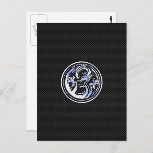 Chrome Dragon Crest dark Carbon Fiber Print Briefkaart (Voorkant / Achterkant)