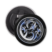 Chrome Dragon Crest dark Carbon Fiber Print Button Flesopener (Voorkant)