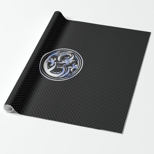Chrome Dragon Crest dark Carbon Fiber Print Cadeaupapier (Uitgerold)