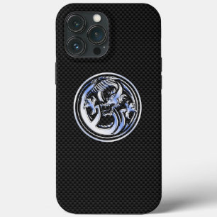 Chrome Dragon Crest dark Carbon Fiber Print iPhone 13 Pro Max Hoesje