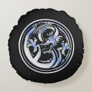 Chrome Dragon Crest dark Carbon Fiber Print Rond Kussen