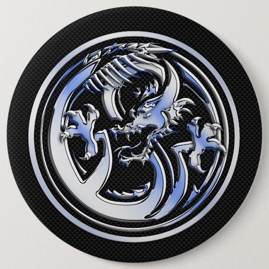Chrome Dragon Crest dark Carbon Fiber Print Ronde Button 6,0 Cm (Voorkant)
