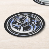 Chrome Dragon Crest dark Carbon Fiber Print Ronde Kartonnen Onderzetter (Gebogen)