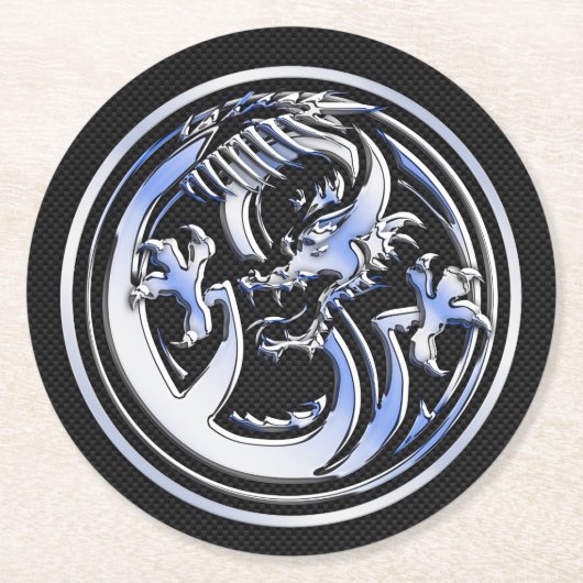 Chrome Dragon Crest dark Carbon Fiber Print Ronde Kartonnen Onderzetter (Voorkant)
