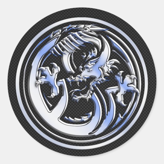 Chrome Dragon Crest dark Carbon Fiber Print Ronde Sticker (Voorkant)