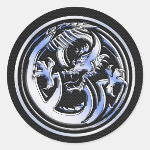 Chrome Dragon Crest dark Carbon Fiber Print Ronde Sticker