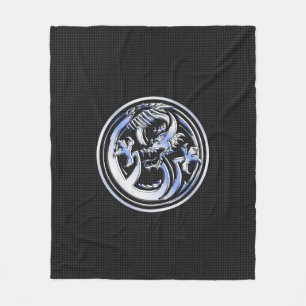 Chrome Dragon Crest in Carbon Fiber Print Fleece Deken