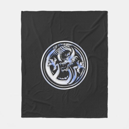 Chrome Dragon Crest in Carbon Fiber Print Fleece Deken (Voorkant)
