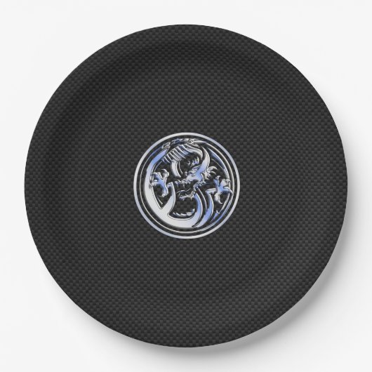 Chrome Dragon Crest in Carbon Fiber Print Papieren Bordje (Voorkant)