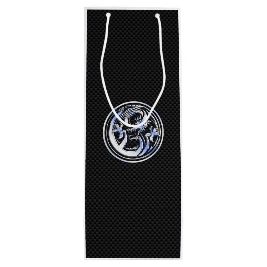 Chrome Dragon Crest in Carbon Fiber Print Wijn Cadeautas (Achterkant)