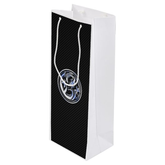 Chrome Dragon Crest in Carbon Fiber Print Wijn Cadeautas (Voorkant Gekanteld)