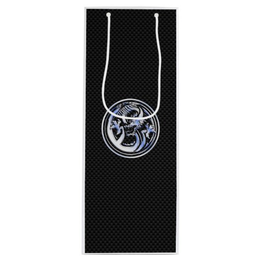 Chrome Dragon Crest in Carbon Fiber Print Wijn Cadeautas (Voorkant)