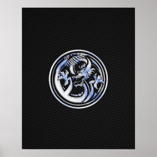 Chrome Dragon Crest on Carbon Fiber Print