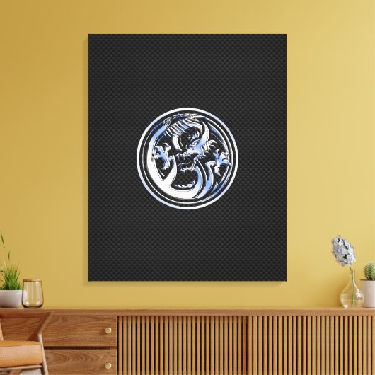 Chrome Dragon Crest on Carbon Fiber Print (Insitu (Woonkamer))