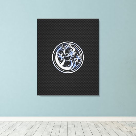 Chrome Dragon Crest on Carbon Fiber Print (Insitu (Houten vloer))